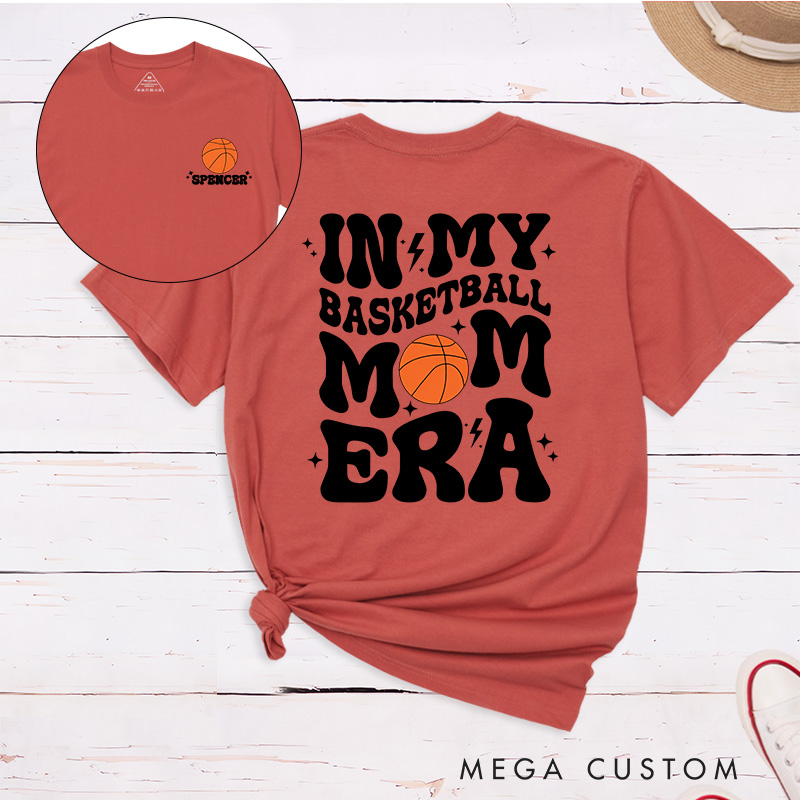 Personalized "In My Basketball Mom Era" T-Shirt with Custom Name and Number – Perfect for Proud Moms and Game Days