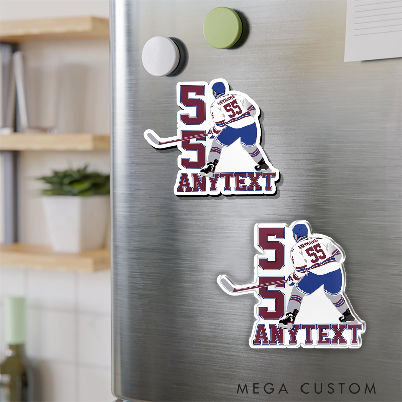 Personalized Ice Hockey Fan Fridge Magnet with Custom Name and Number Design