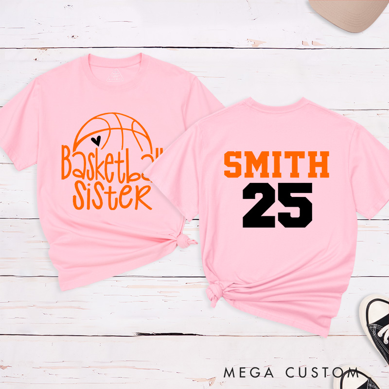 Personalized Basketball Sister T-Shirt with Custom Name and Number on Back