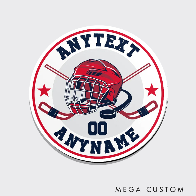 Personalized Round Hockey Fridge Magnet with Custom Name and Number 