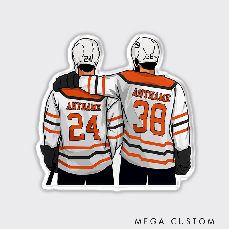 Personalized Hockey Duo Fridge Magnet with Custom Names, Jersey Numbers