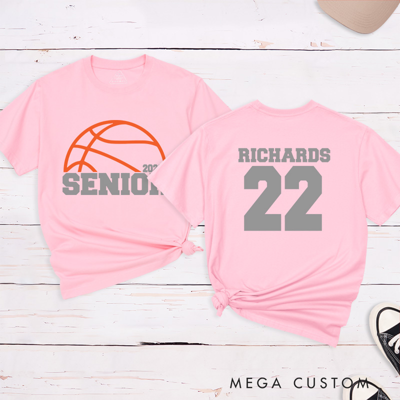 Personalized Senior Basketball T-Shirt with Custom Name, Jersey Number, Year, and School Spirit Campus Style Design