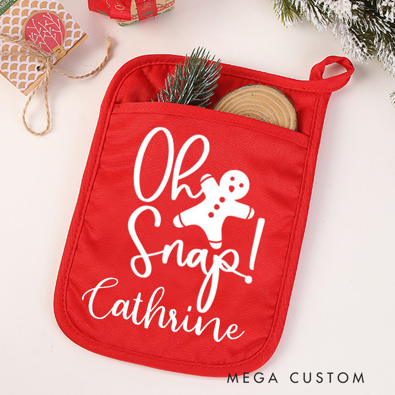Personalized Oh Snap Pot Holders Custom Gingerbread Man Potholder with Name Christmas Gift Baking Lovers Gift Baker Gift