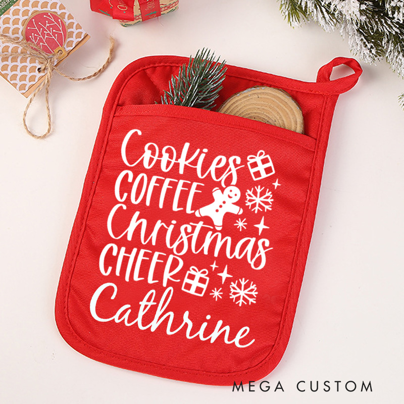 Personalized Cookies Coffee Christmas Cheer Pot Holders Custom Gingerbread Man Potholder with Name Christmas Gift Baking Lovers Gift Baker Gift