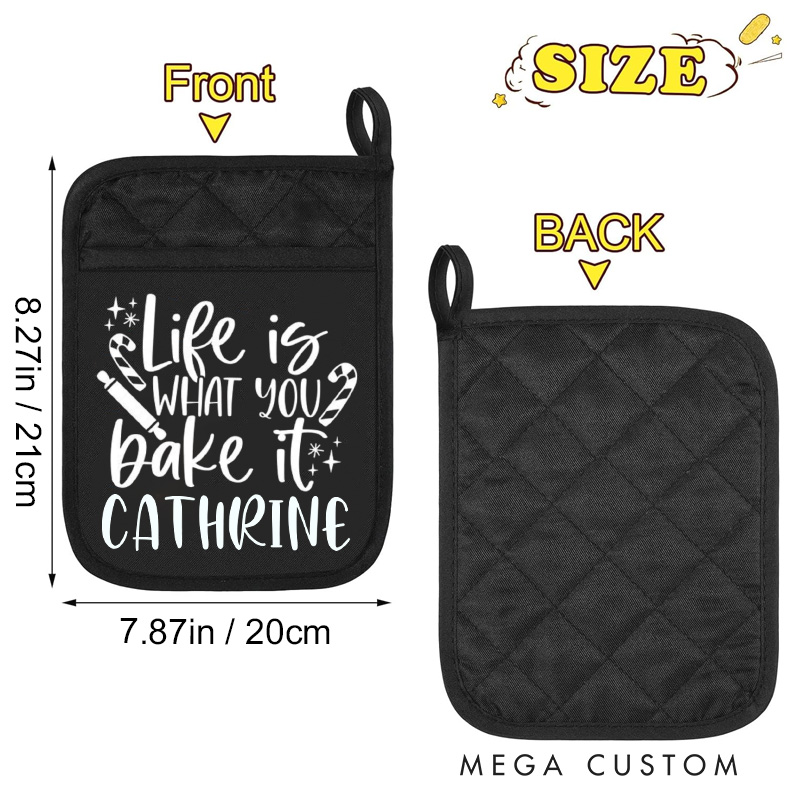 Personalized Life Is What You Bake It Pot Holders Custom Candy Cane Potholder with Name Baking Lovers Gift Baker Gift Christmas Gift