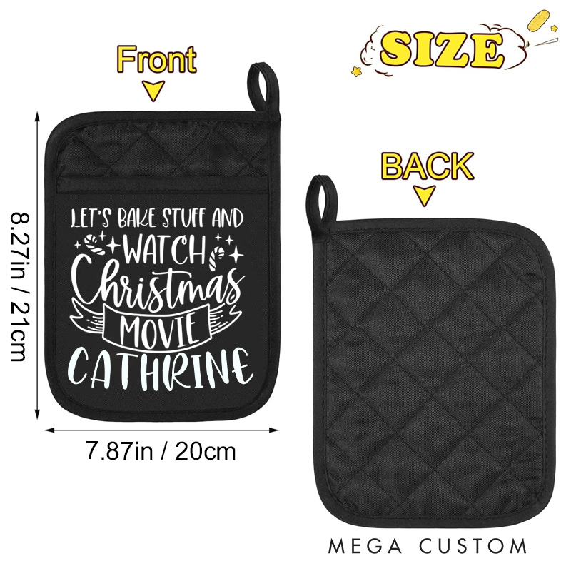 Personalized Let's Bake Stuff And Watch Christmas Movie Pot Holders Custom Candy Cane Potholder with Name Baking Lovers Gift Baker Gift Christmas Gift