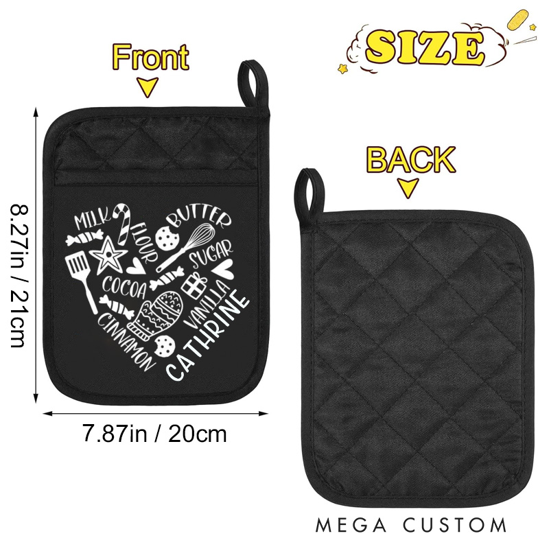 Personalized Heart Recipe Pot Holders Custom Heart Shape Potholder with Name Baking Lovers Gift Baker Gift Christmas Gift