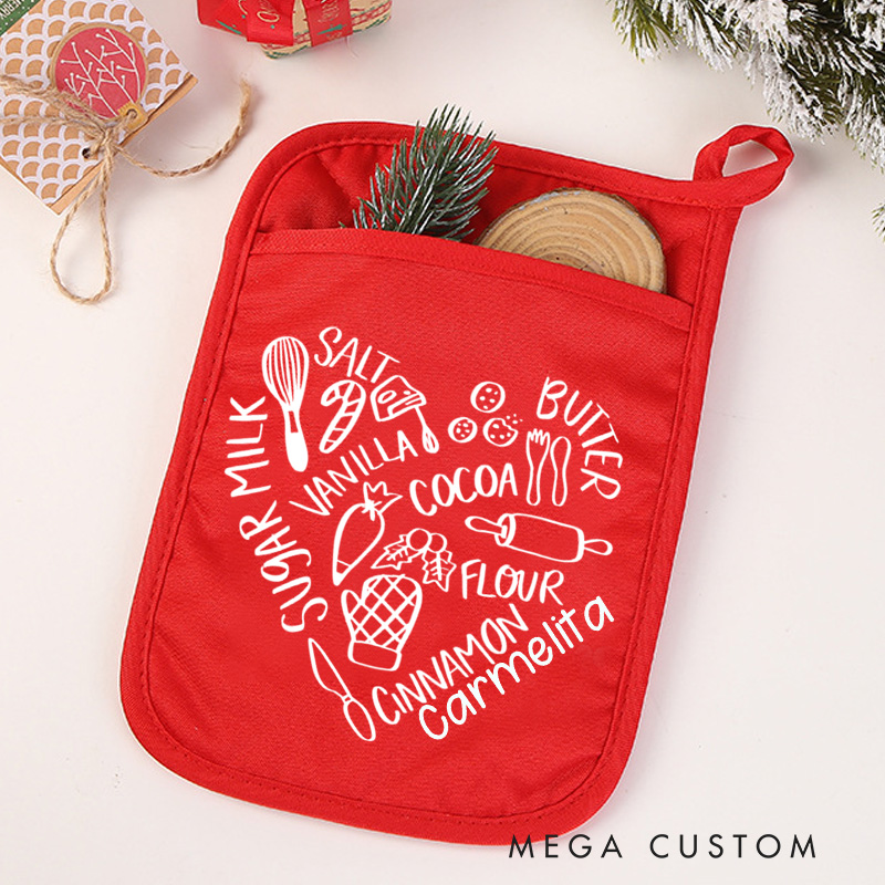 Personalized Baking Recipe Pot Holders Custom Cookies Heart Potholder with Name Baking Lovers Gift Baker Gift Christmas Gift