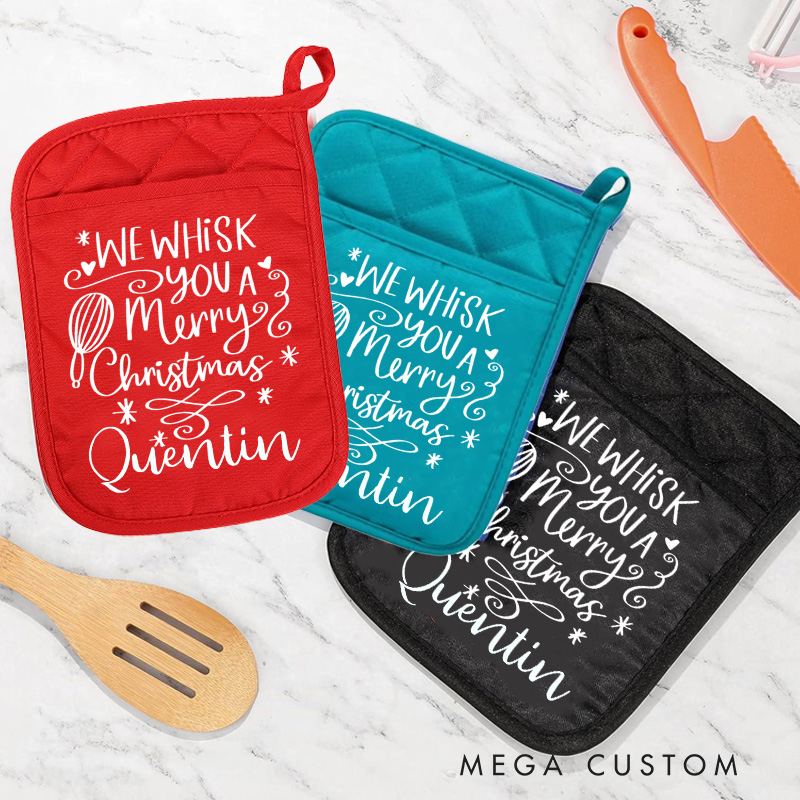 Personalized We Whisk You A Merry Christmas Wishes Pot Holders Custom Potholder with Name Baking Lovers Gift Baker Gift Christmas Gift