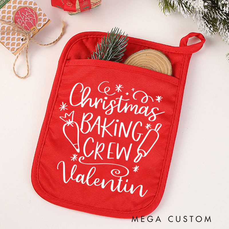 Personalized Christmas Baking Crew Pot Holders Custom Potholder with Name Baking Lovers Gift for Baker Gift Christmas Gift