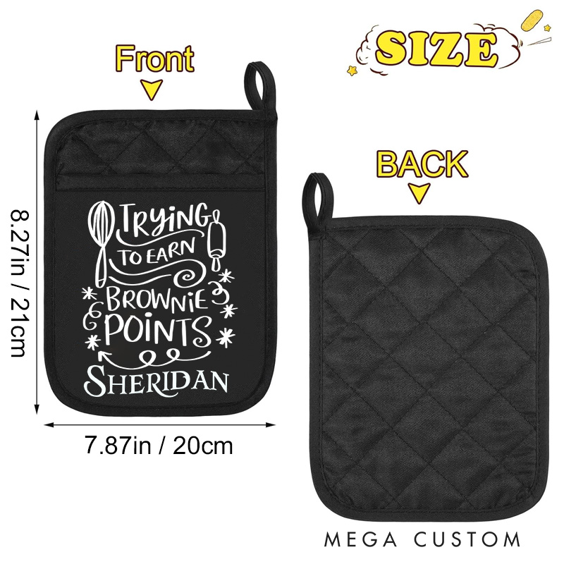 Personalized Trying to Earn Brownie Points Pot Holders Custom Potholder with Name Baking Lovers Gift for Baker Gift Christmas Gift