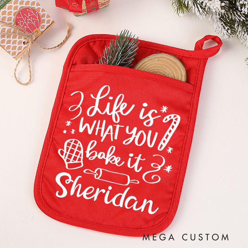 Personalized Life Is What You Bake It Pot Holders Custom Baking Potholder with Name Baking Lovers Gift for Baker Gift Christmas Gift