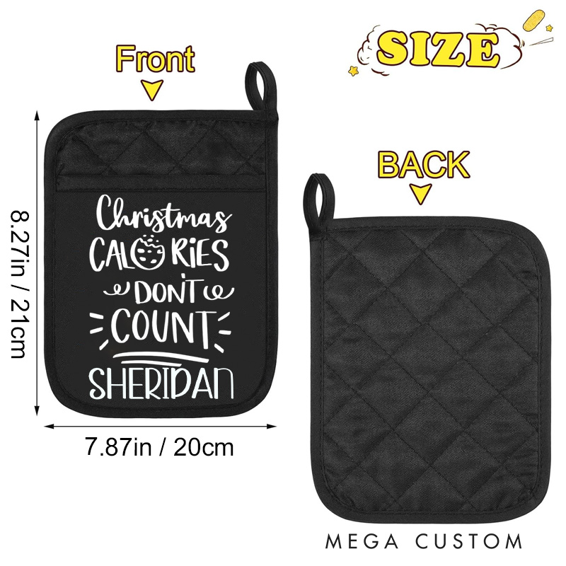 Personalized Christmas Calories Don't Count Pot Holders Custom Baking Potholder with Name Baking Lovers Gift for Baker Gift Christmas Gift
