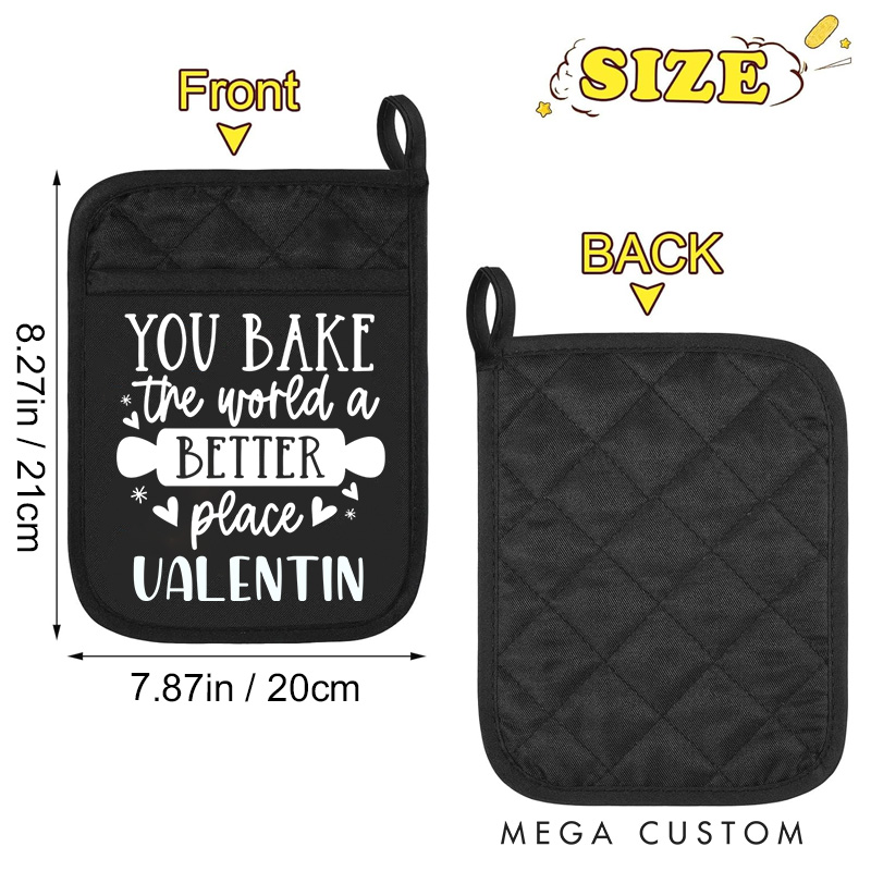Personalized You Bake the World A Better Place Pot Holders Custom Rolling Pin Potholder with Name Baking Lover Gift for Baker Gift Christmas Gift