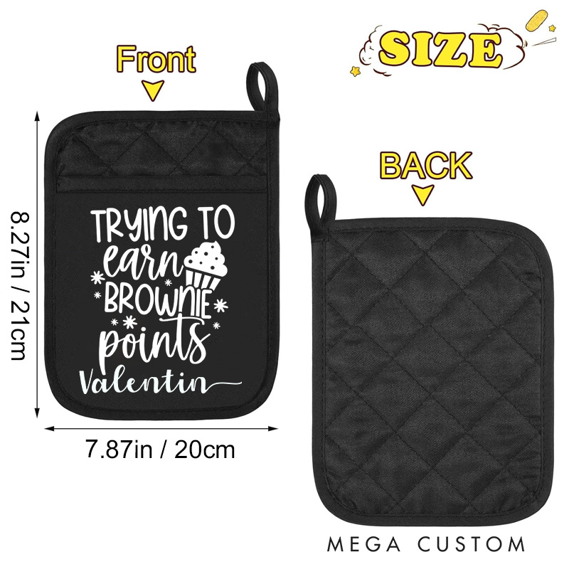 Personalized Trying to Earn Brownie Points Pot Holders Custom Cup Cake Potholder with Name Baking Lovers Gift for Baker Gift Christmas Gift