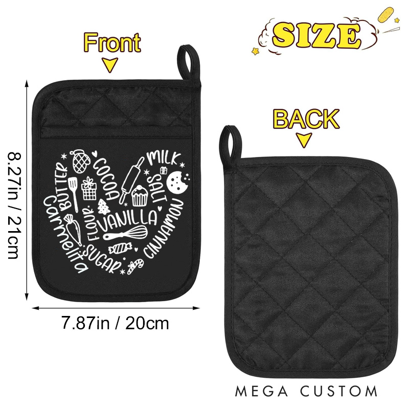 Personalized Baking Recipe Pot Holders Custom Heart Baking Potholder with Name Baking Lovers Gift for Baker Gift Christmas Gift