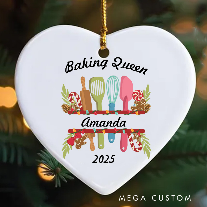 Personalized Baking Queen Christmas Ornament Chef Pastry Ornament with Name Xmas Tree Decor for Baker 2025 Christmas Gift Baking Lover Gift