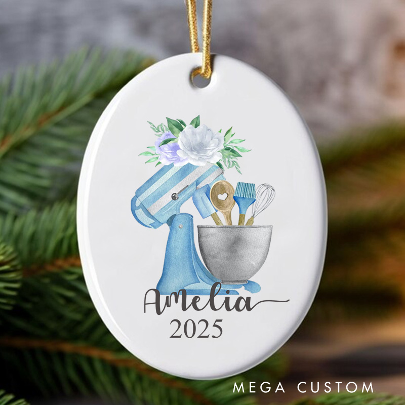Personalized Baking Mixer Christmas Ornament Bakery Assistant Ornament with Name Xmas Tree Ornament Baker 2025 Christmas Gift Baking Lover Gift