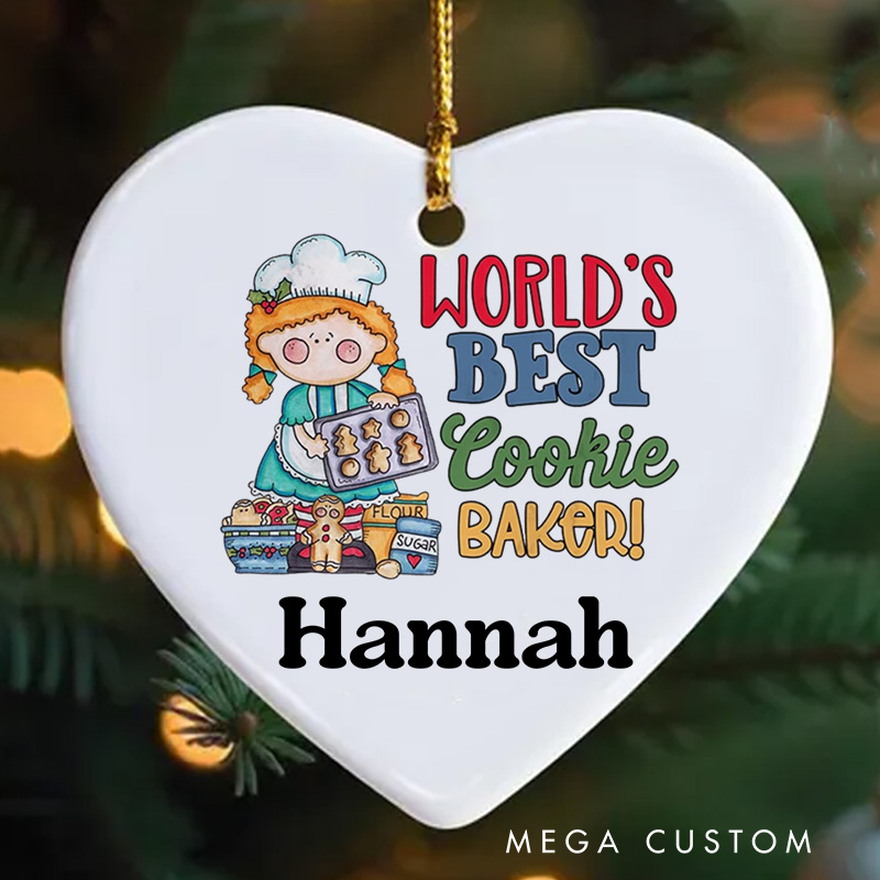 Personalized World's Best Cookie Baker Christmas Ornament Girl's Baking Ornament with Name Xmas Tree Decor Baker 2025 Christmas Gift Baking Lover Gift