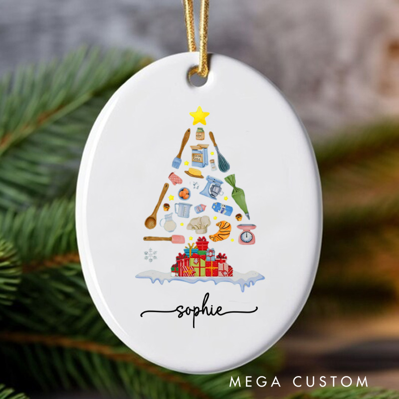 Personalized Baker Christmas Ornament Chef Ornament with Name Xmas Tree Decor for Baker 2025 Christmas Gift Baking Lover Gift