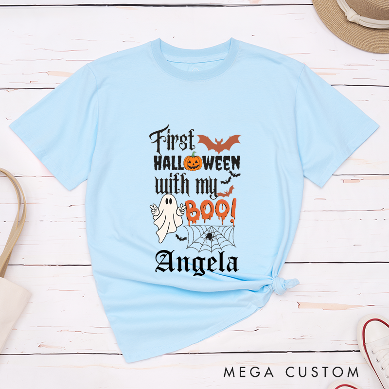 Personalized First Halloween Couple Matching T-Shirt Halloween With My Boo T-Shirt For Boyfriend and Girlfriend