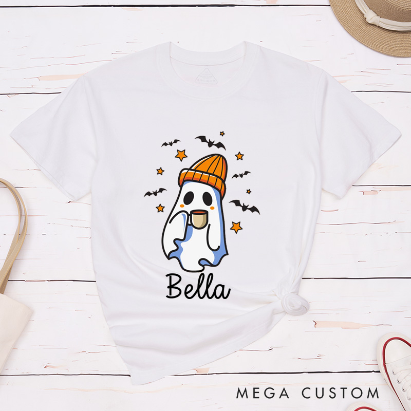 Personalized Coffee-Drinking Ghost Couple Halloween Funny Matching T-Shirt