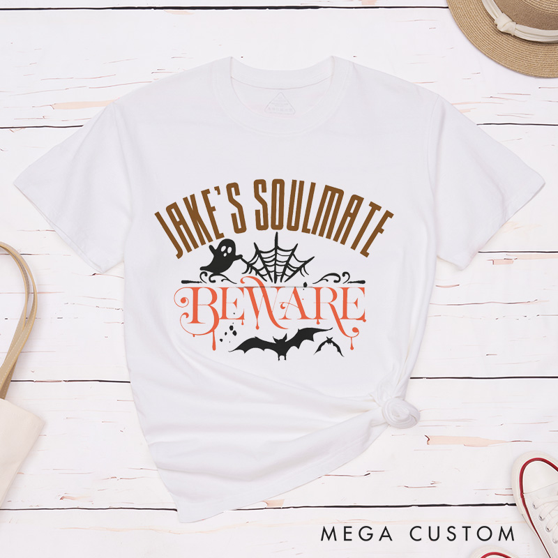 Personalized Soulmate Couple T-Shirt Couple Matching Halloween T-Shirt Bat and Ghost Shirt