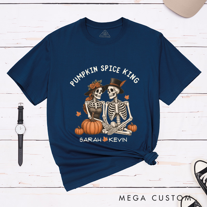 Personalized Gothic Skull Couple Halloween Matching T-Shirt Skeleton T-Shirt for Couple
