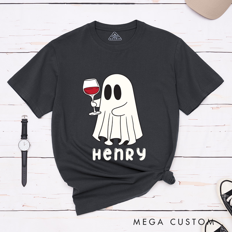Personalized Ghost with Wine Halloween Shirt Mr and Mrs Ghost Funny Couple Matching Shirt