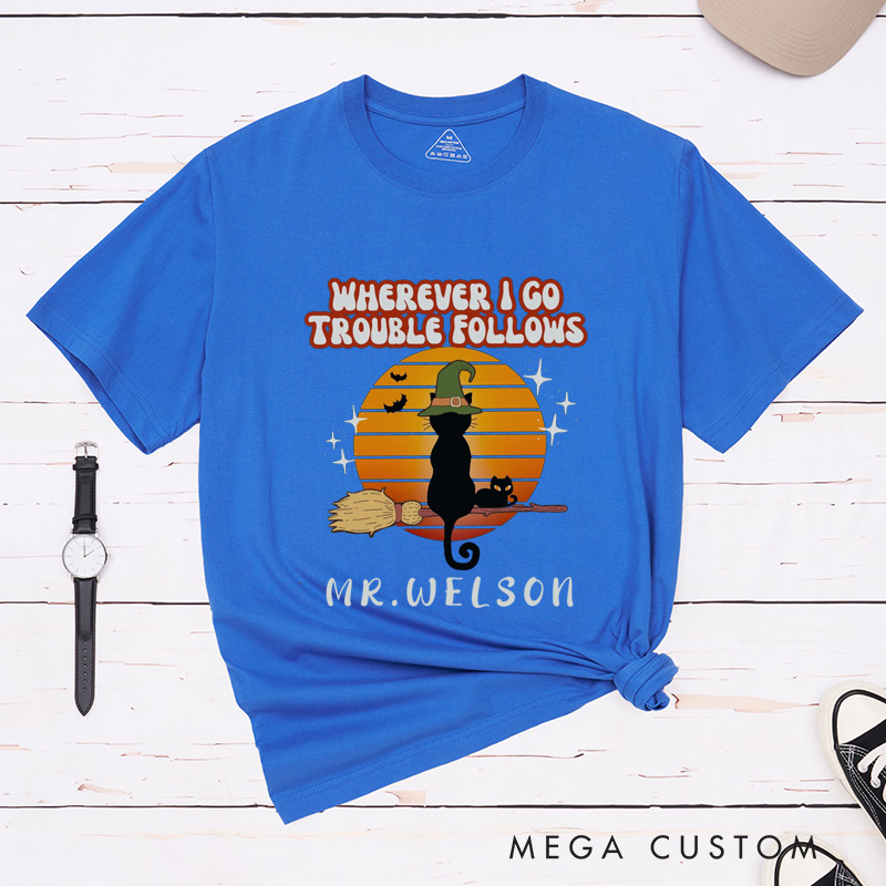 Personalized Where I Go Trouble Follows Retro Couple Halloween Matching Shirt 