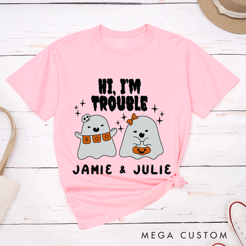 Personalized Halloween Where I Go Trouble Follows Cute Ghost Couple Matching Shirt 