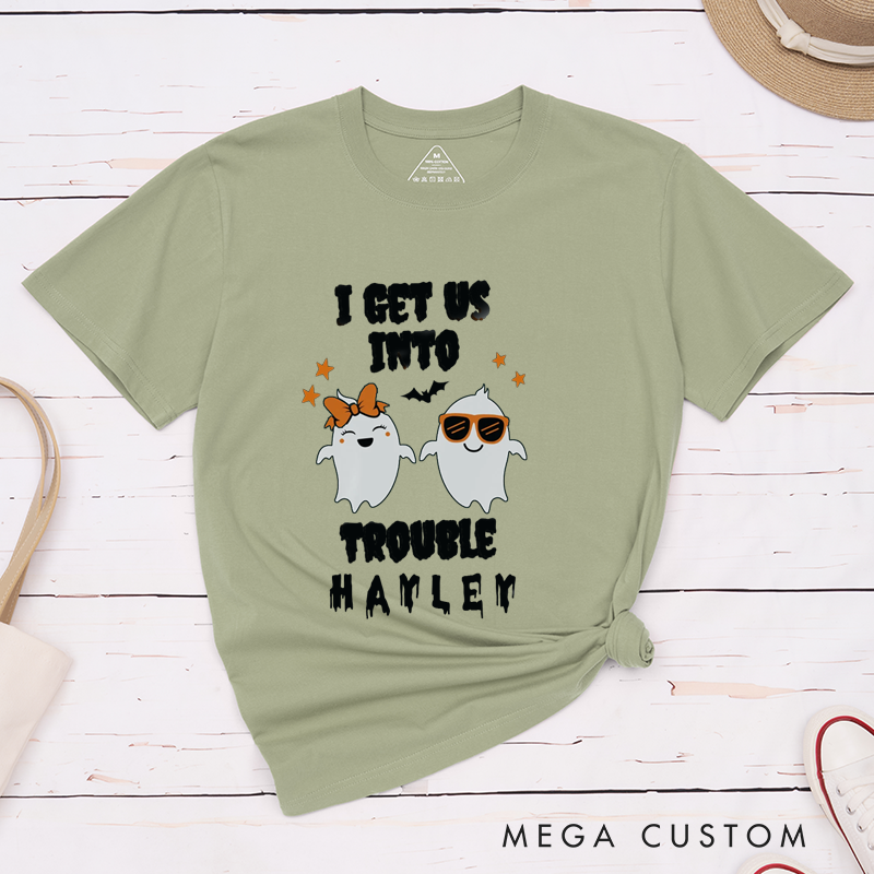 Personalized I Get Us Into Trouble and I Get Us Out of Trouble Ghost Couple Matching Halloween Shirt 