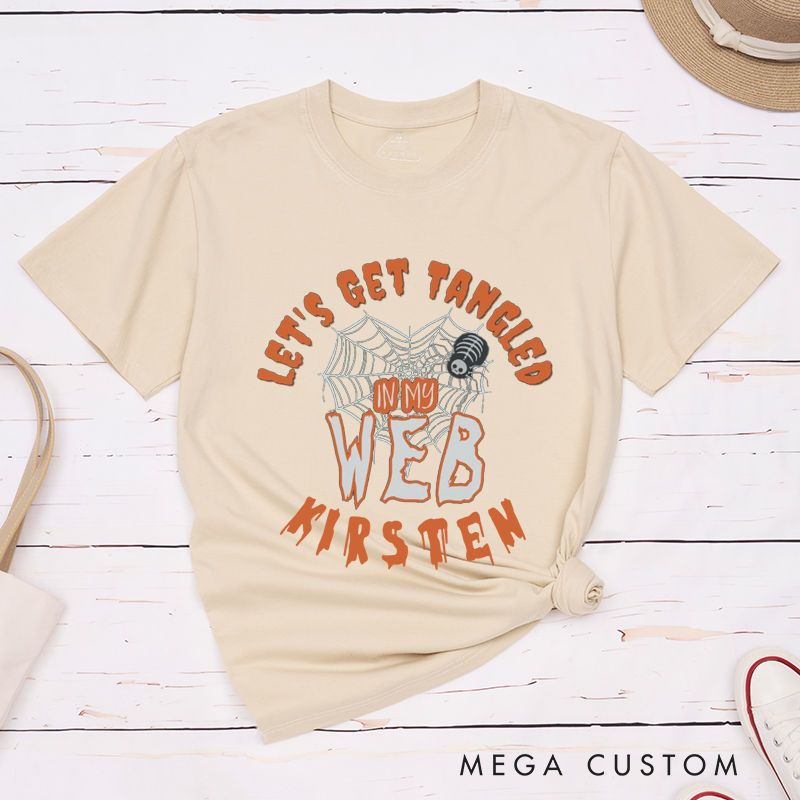 Personalized Let's Get Tangled In My Web and Rattle My Bone Couple Matching Halloween Shirt 