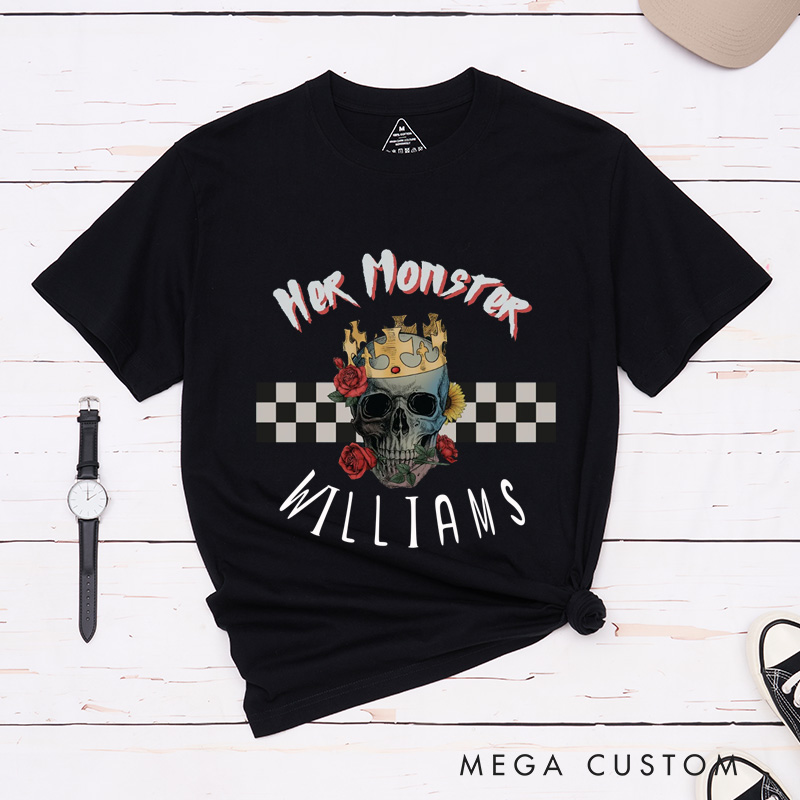 Personalized Halloween His Boo and Her Monster Skeleton Couple Matching T-Shirt