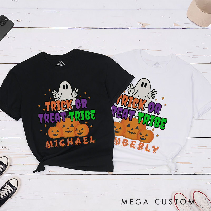 Personalized Halloween Trick or Treat Tribe Matching T-Shirt For Couple Halloween Party Shirts