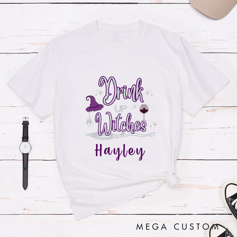 Personalized Halloween Trick or Teouila and Drink Witches Couple Funny Matching T-Shirt