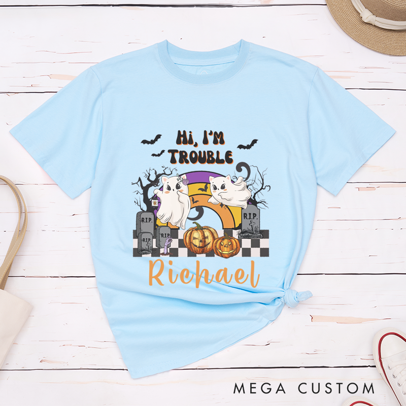 Personalized Cat Halloween Couple Matching Shirt Where I Go Trouble Follows Couple T-Shirt