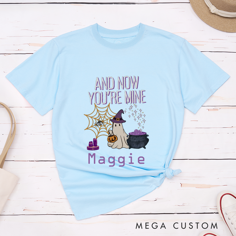 Personalized I Put A Spell on You and Now You're Mine Halloween Witch Couple Matching T-Shirt 