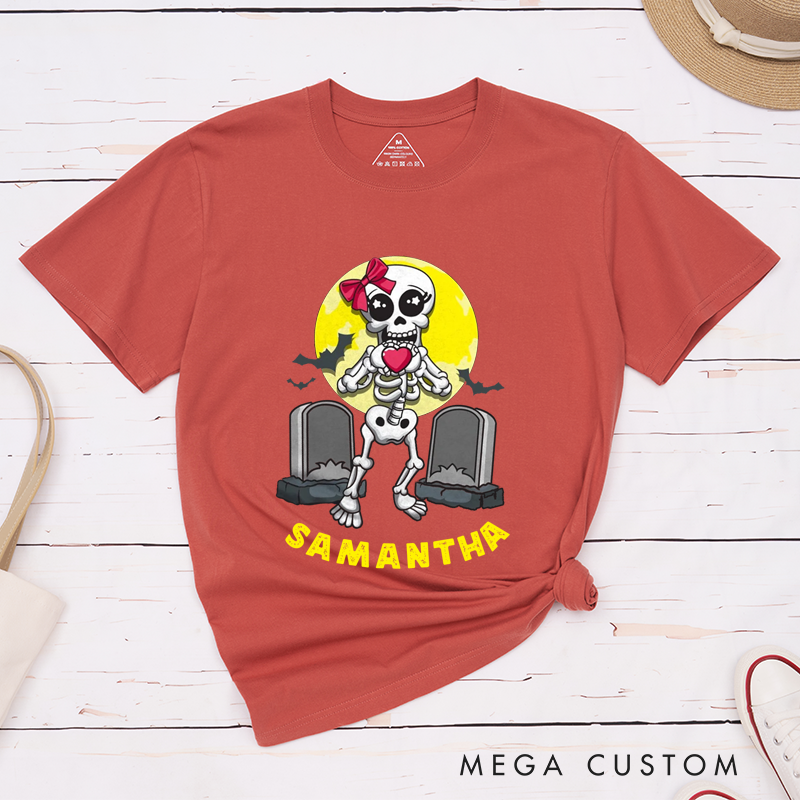 Personalized Couple Halloween Humorous Skull and Tombstone Matching T-Shirt 