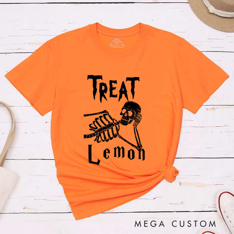 Personalized Halloween Trick or Treat Couple Matching Skeleton T-Shirt