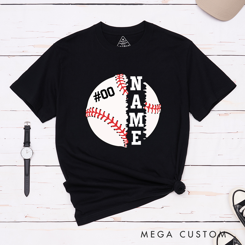 Personalized Baseball Graphic T-Shirt with Split Design and Custom Name and Number