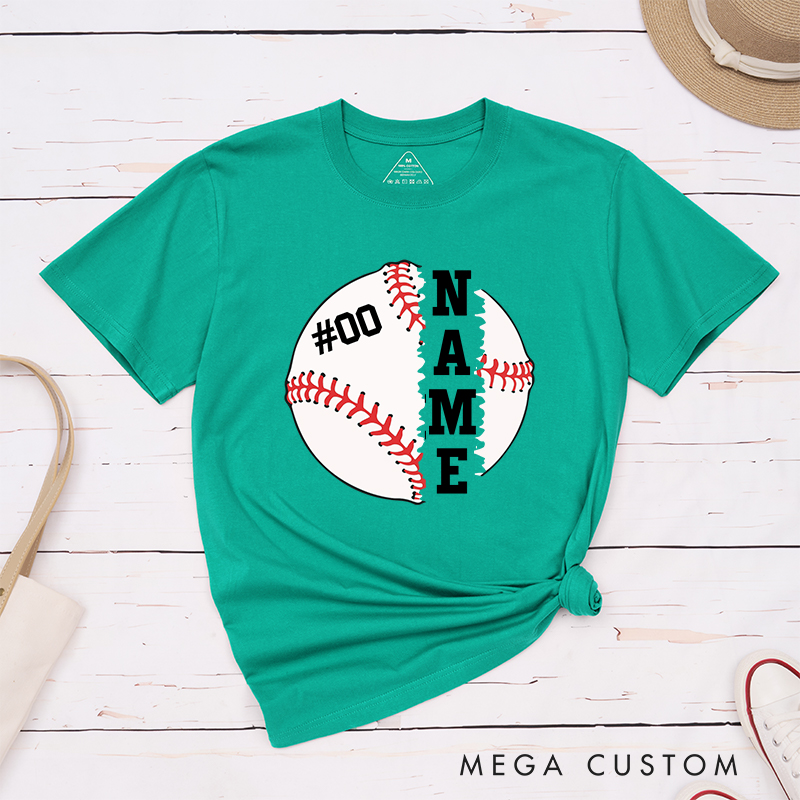 Personalized Baseball Graphic T-Shirt with Split Design and Custom Name and Number