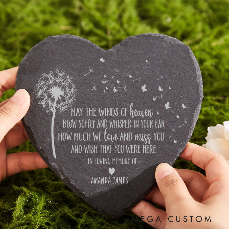 Personalized Memorial Garden Stone Engraved Name Rock for Yard May the Winds of Heaven Blow Softly Sympathy Gift for Loss of Loved One