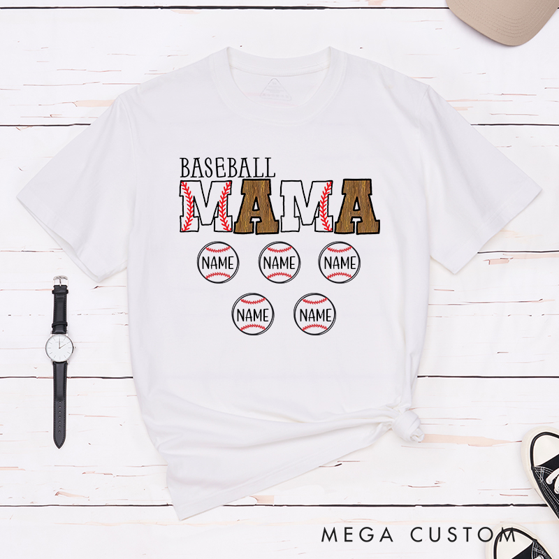 Personalized Baseball Mom T-Shirt With Kids Name