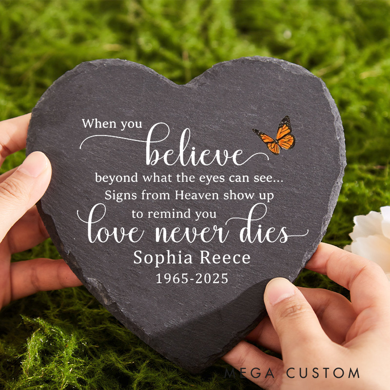 Personalized Memorial Stone for Loss of Loved One Monarch Butterfly Memorial Remembrance Stone Sympathy Gift Signs from Heaven Love Never Dies