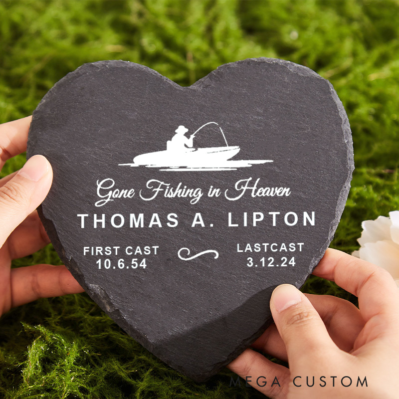 Personalized Memorial Garden Stone Gone Fishing in Heaven in Memory of Lost Loved One Grave Marker Fisherman Memorial Dad Memorial Stone