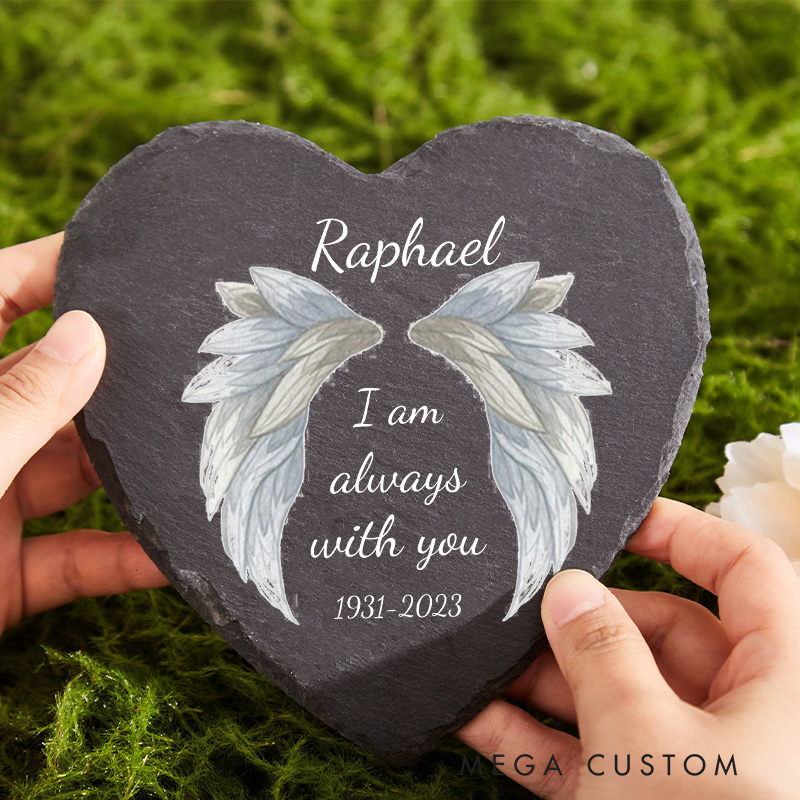 Personalization Memorial Garden Stone On Angels Wings Customizable with Name and Dates Decorative Stepping Stones for Loss of Loved One