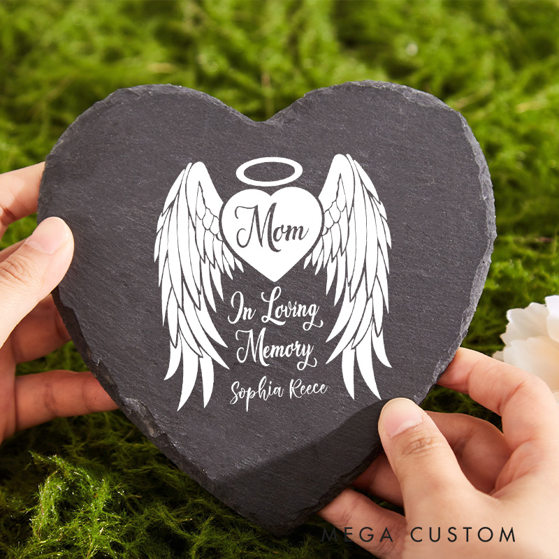 Personalized Memorial Stone In Loving Memory Gift Angel Wings Memorial Garden Stone Always In My Heart Bereavement Grave Marker