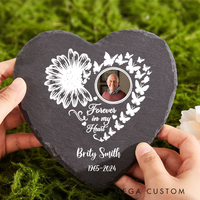 Personalized Memorial Stone Custom Photo Garden Stone Wife To Husband with Wings Memorial Grave Marker for Loss of Husband Sympathy Gift