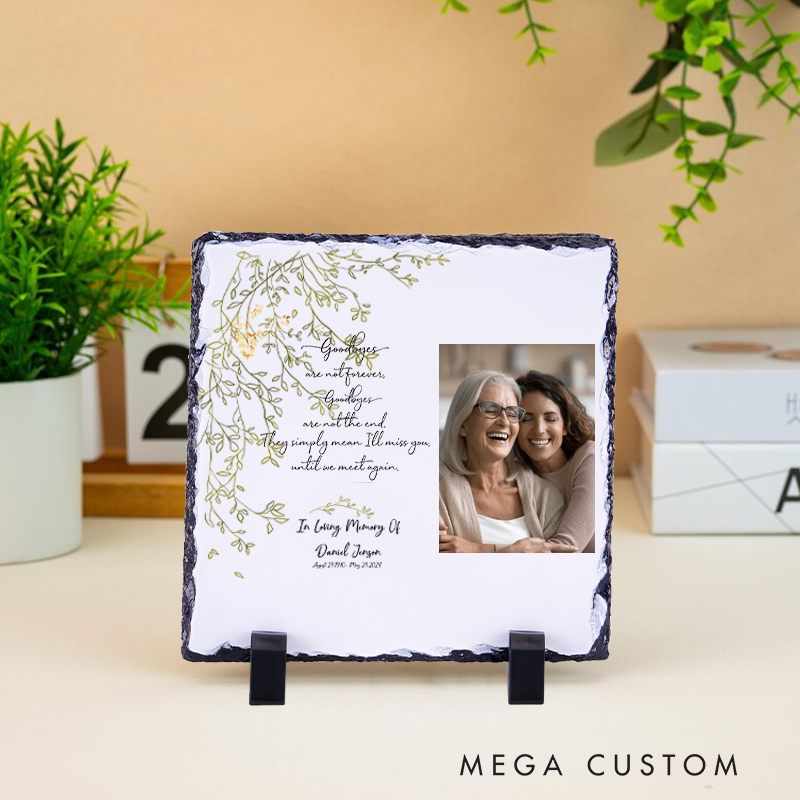 Personalized Photo Memorial Stone Plate Sympathy Gift Goodbyes are Not Forever Memorial Gift in Loving Memory Plaque